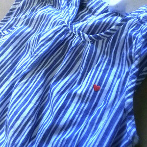 Stripes pocketed blue dress w red heart Sz7, #a11